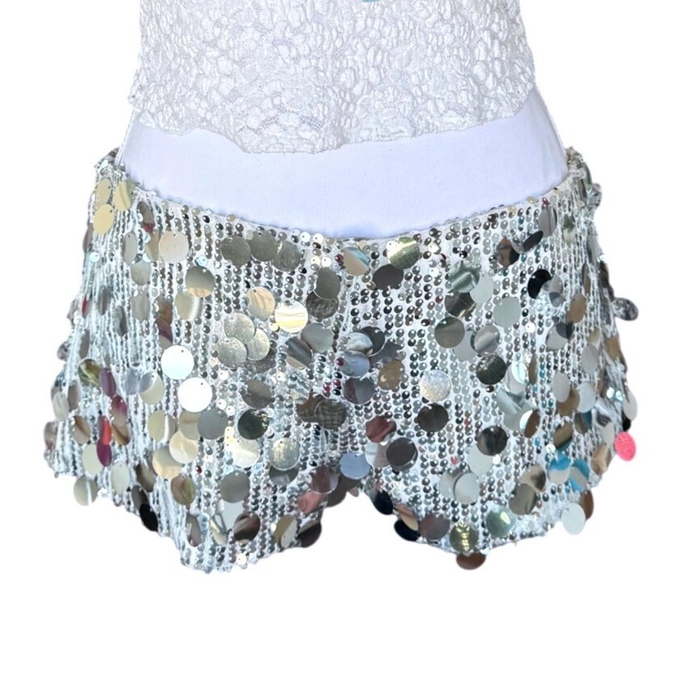 Edikted Silver Sequin Shorts Hot Pants Low Rise Festival Party Micro Size Medium